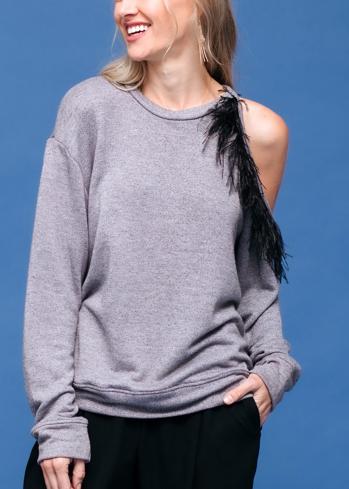 Main Women's One Shoulder Feather Sweatshirt image