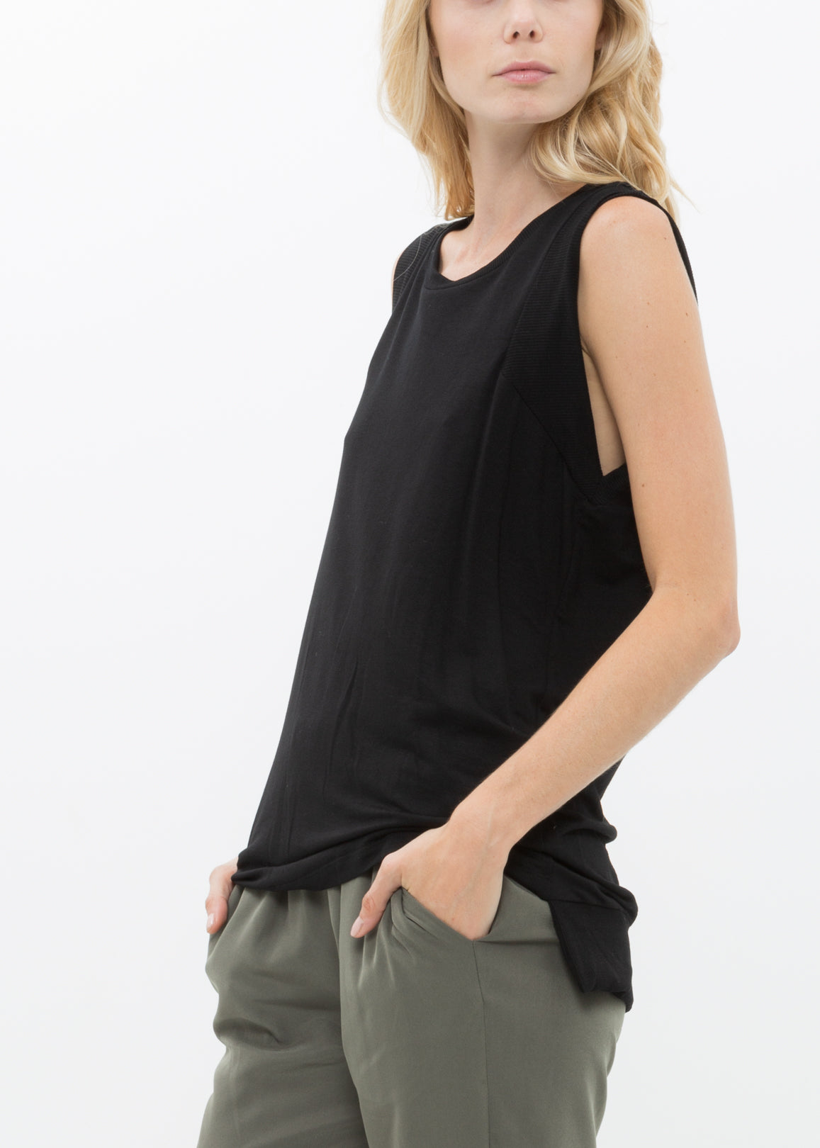 Women's Rib Contrast Muscle Tank Top in various colors, showcasing its ribbed texture and stylish design.