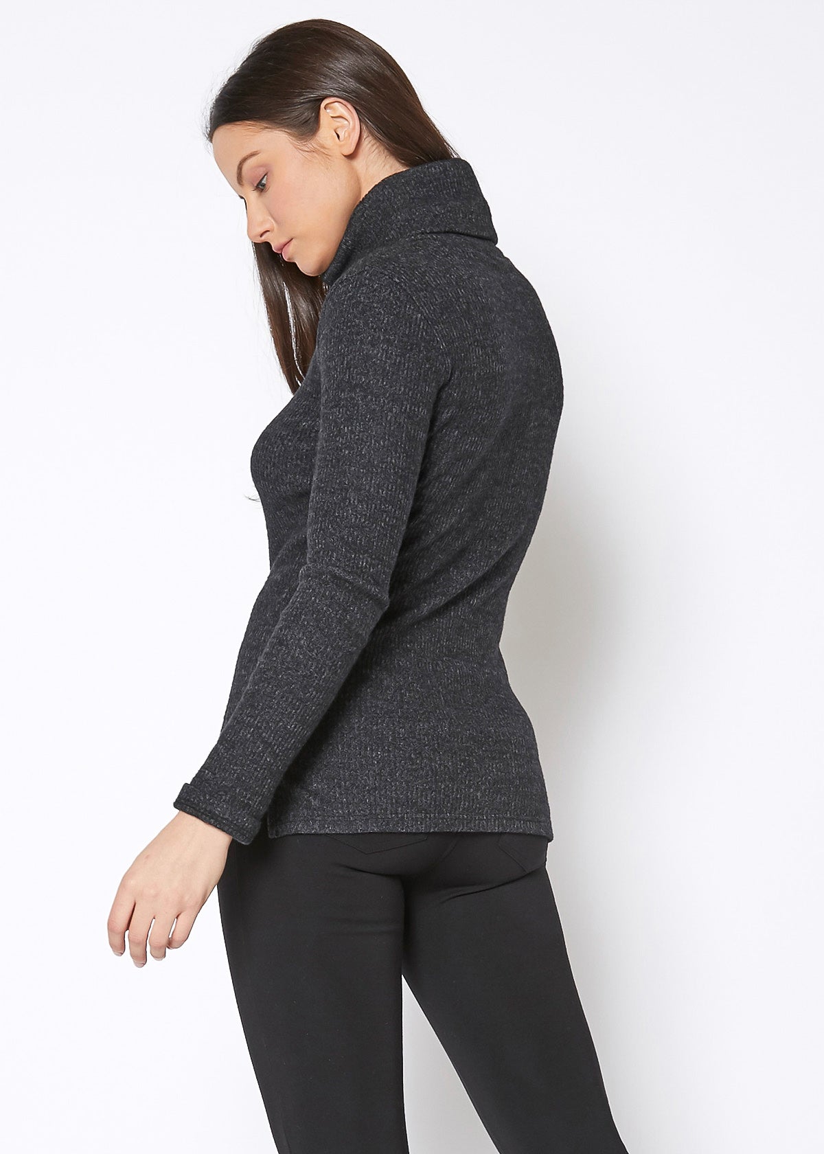 A stylish Women's Soft Turtle Neck Ribbed Knit Sweater Top in a cozy ribbed knit fabric, perfect for casual wear.