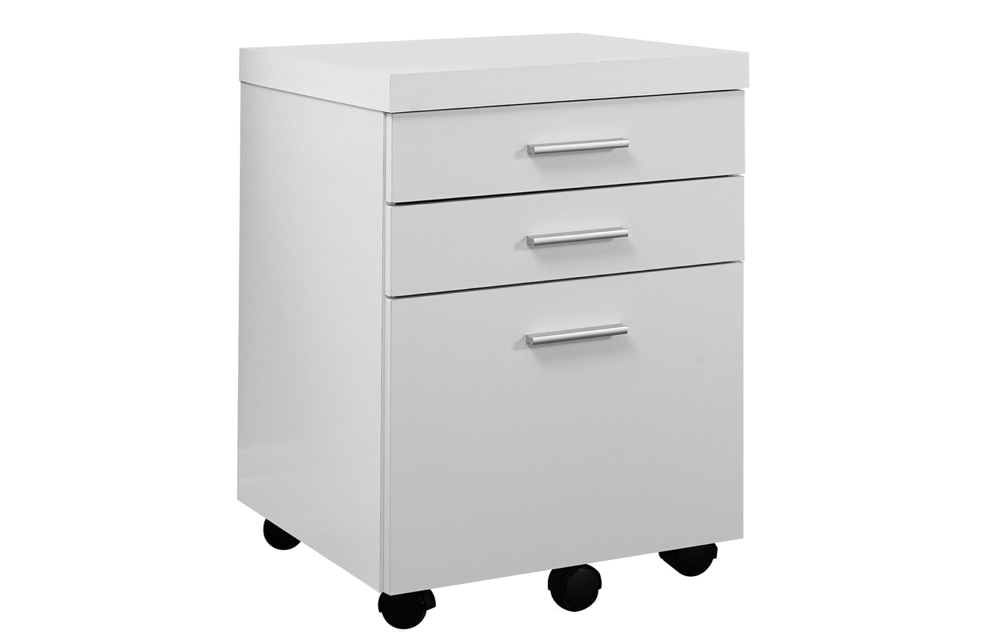Stylish white and black particle board file cabinet with three drawers, perfect for home or office organization.