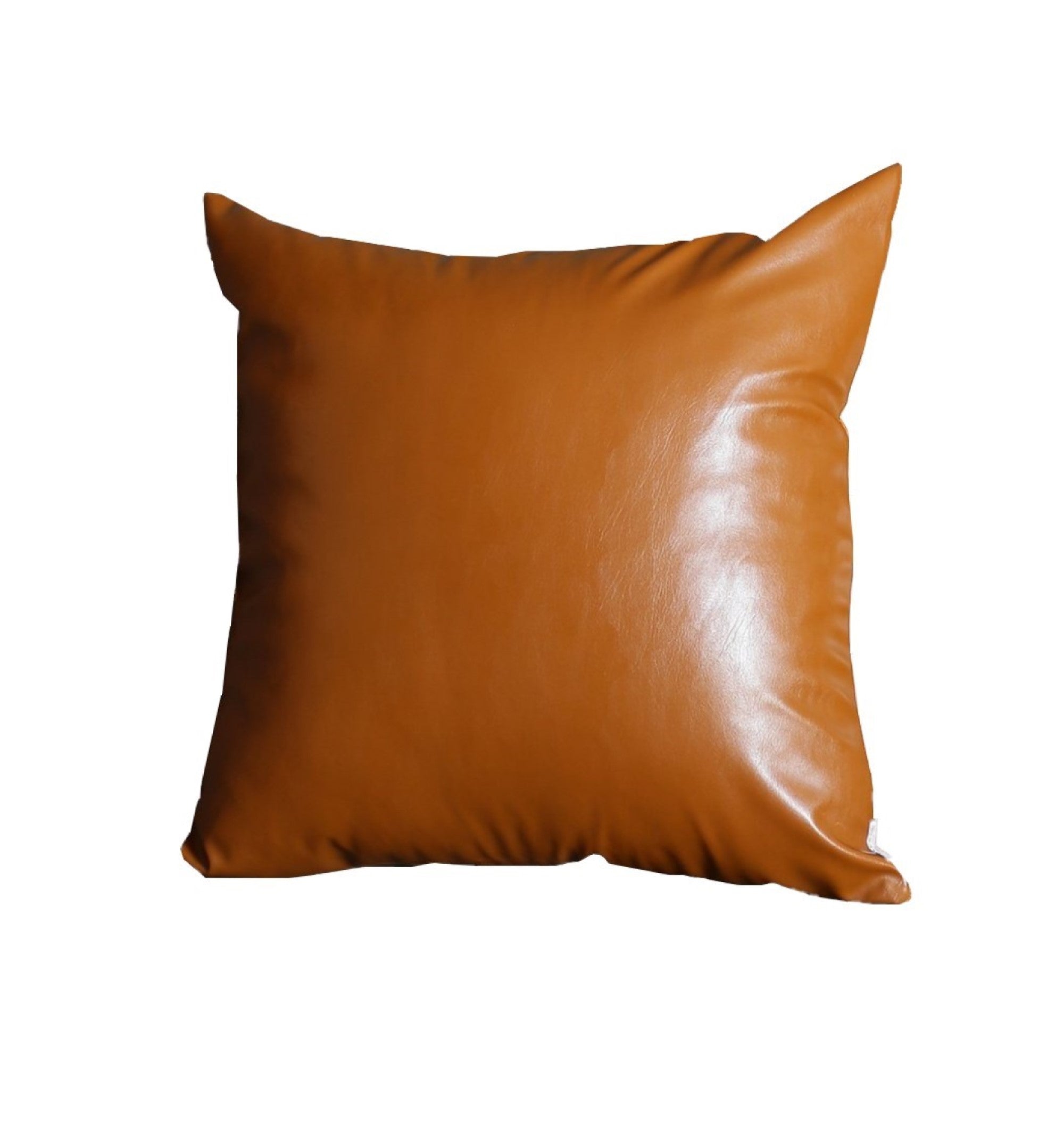 17 inches x 17 inches solid brown faux leather decorative pillow cover with hidden zipper, showcasing a rustic design.