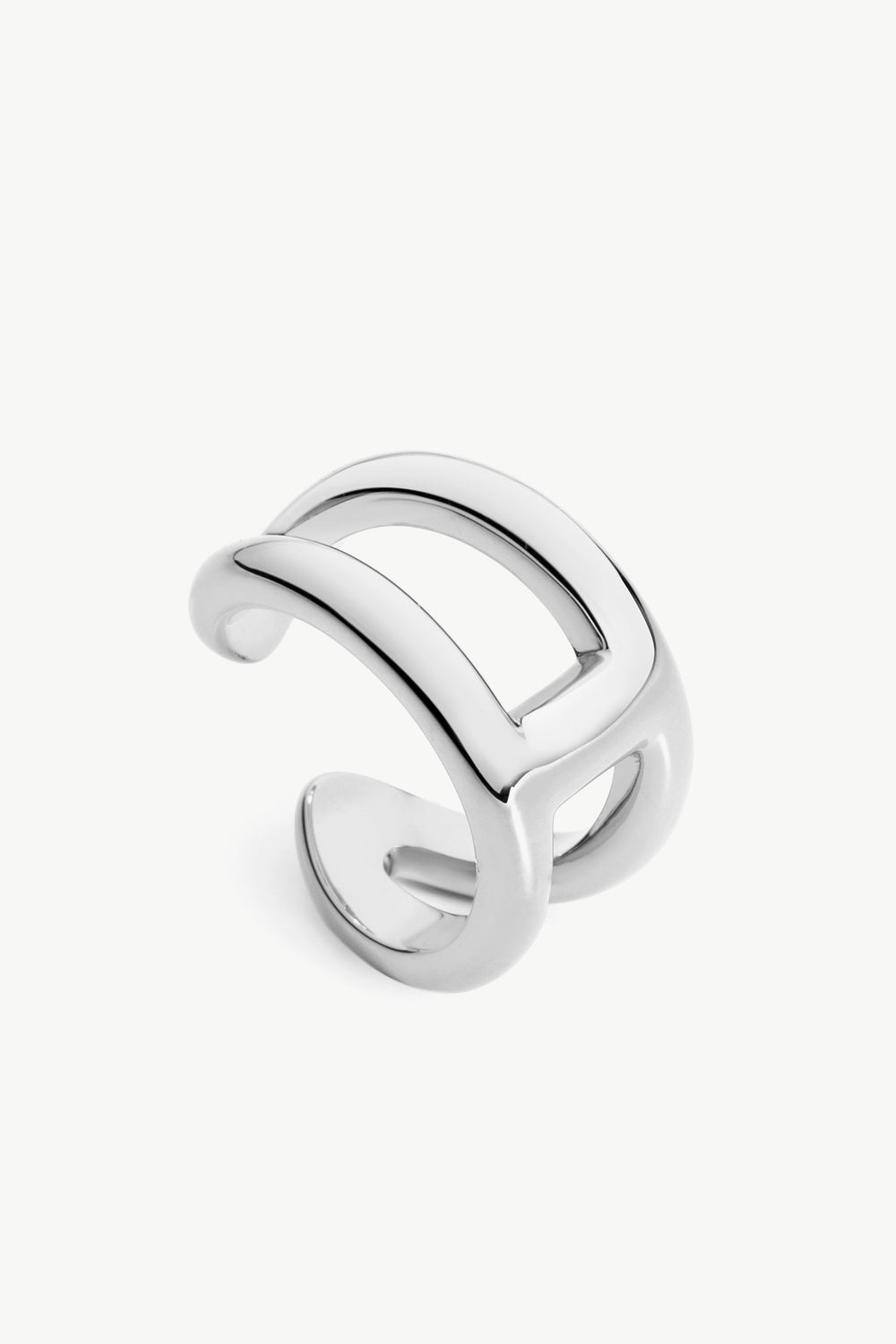 Elegant 18K gold plated double-layered open ring displayed on a ghost mannequin, showcasing its stylish design and craftsmanship.