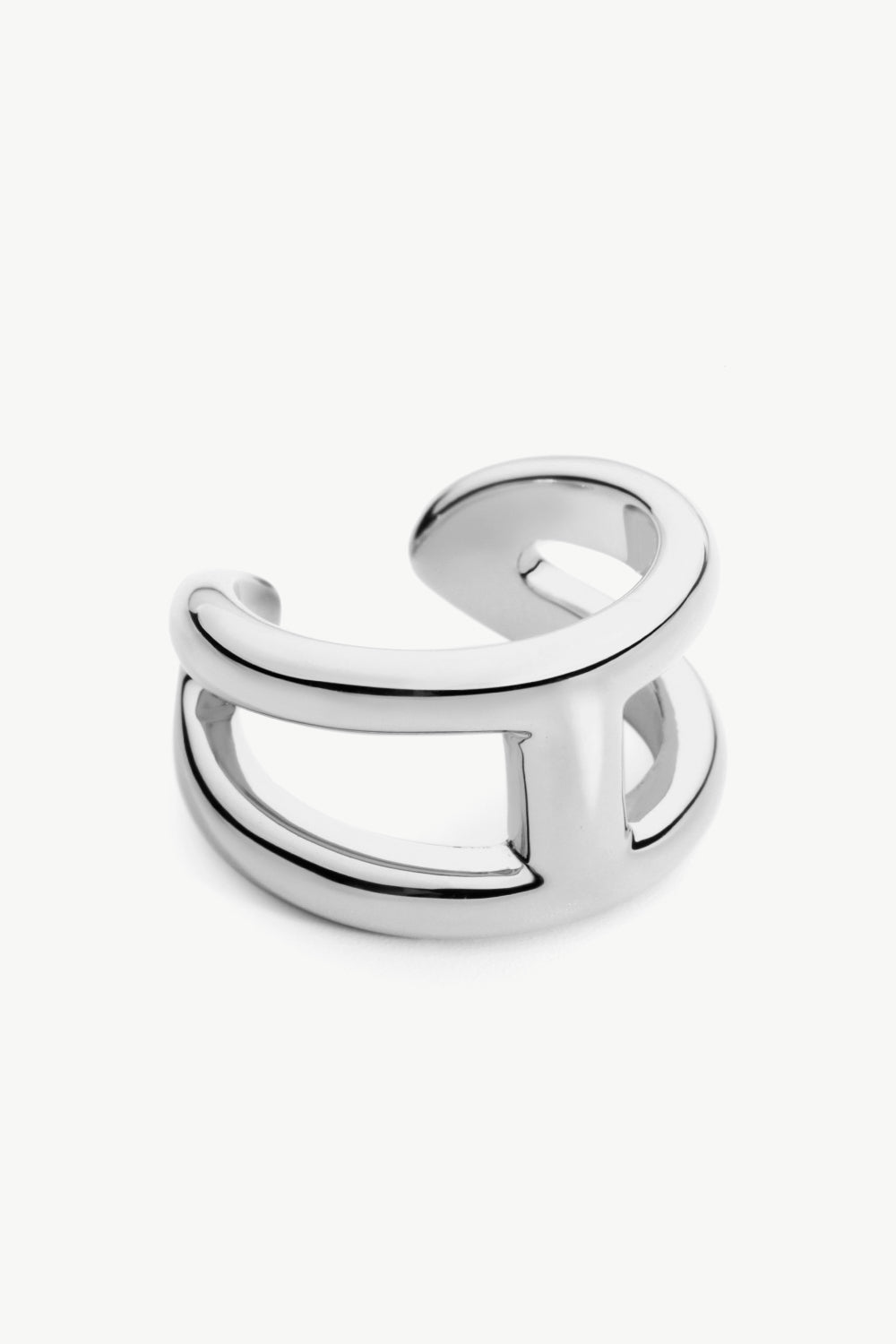 Elegant 18K gold plated double-layered open ring displayed on a ghost mannequin, showcasing its stylish design and craftsmanship.