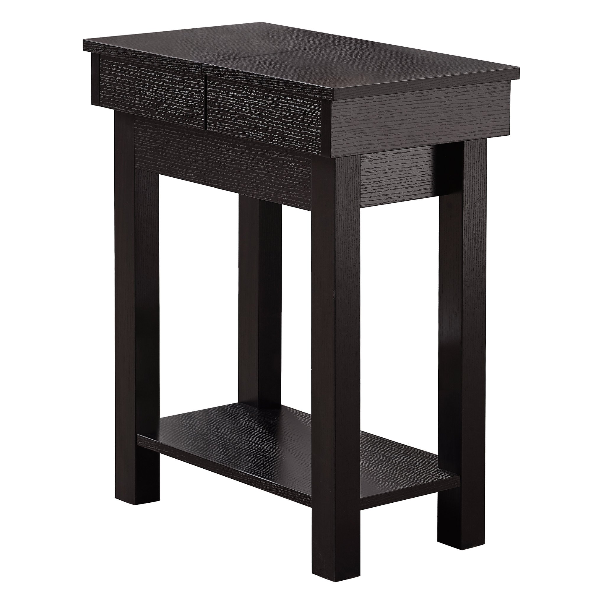 20-inch cappuccino finish hollow core storage accent table with bottom shelf, perfect for home organization.