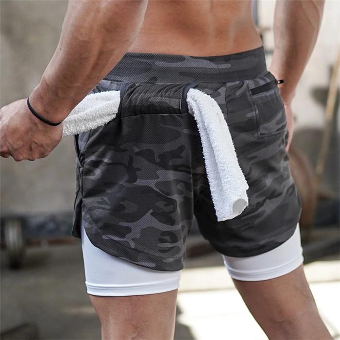2020 Men's Running Shorts featuring a 2-in-1 design, made of lightweight polyester, ideal for jogging and fitness training.