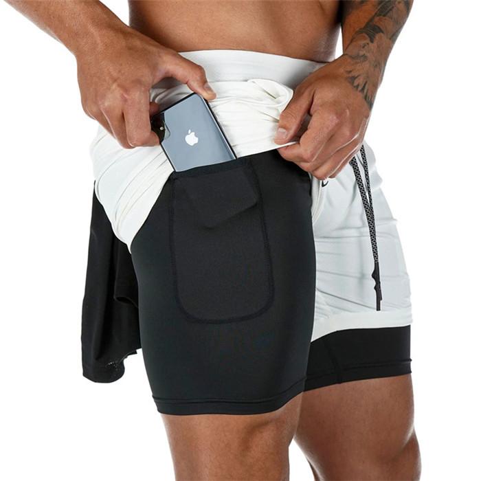 2020 Men's Running Shorts featuring a 2-in-1 design, made of lightweight polyester, ideal for jogging and fitness training.