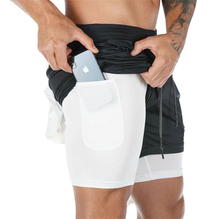 2020 Men's Running Shorts featuring a 2-in-1 design, made of lightweight polyester, ideal for jogging and fitness training.