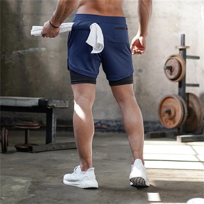 2020 Men's Running Shorts featuring a 2-in-1 design, made of lightweight polyester, ideal for jogging and fitness training.