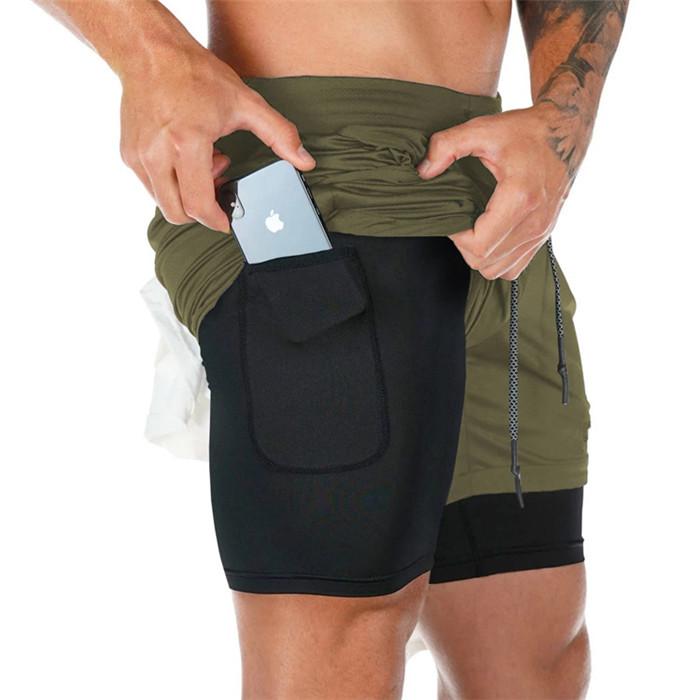 2020 Men's Running Shorts featuring a 2-in-1 design, made of lightweight polyester, ideal for jogging and fitness training.