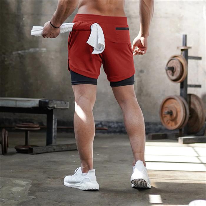 2020 Men's Running Shorts featuring a 2-in-1 design, made of lightweight polyester, ideal for jogging and fitness training.