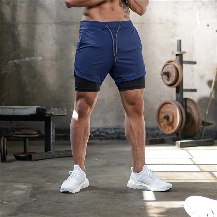 2020 Men's Running Shorts featuring a 2-in-1 design, made of lightweight polyester, ideal for jogging and fitness training.
