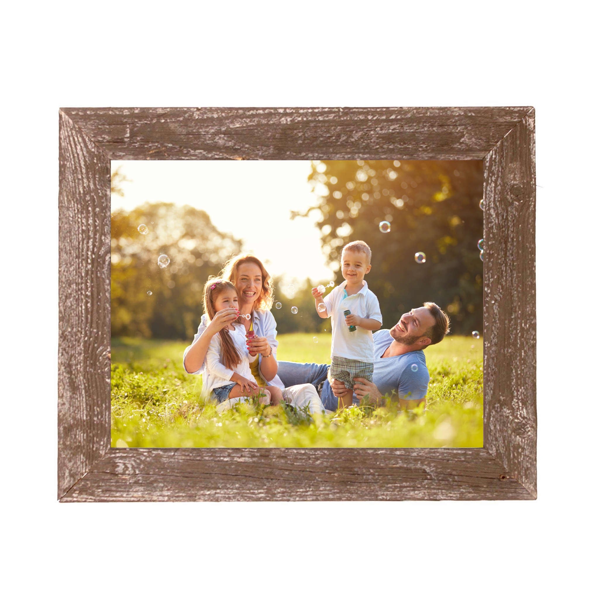 20 inches x 30 inches Rustic Farmhouse Espresso Wood Frame showcasing a beautiful photo, made from reclaimed wood with a unique rustic finish.