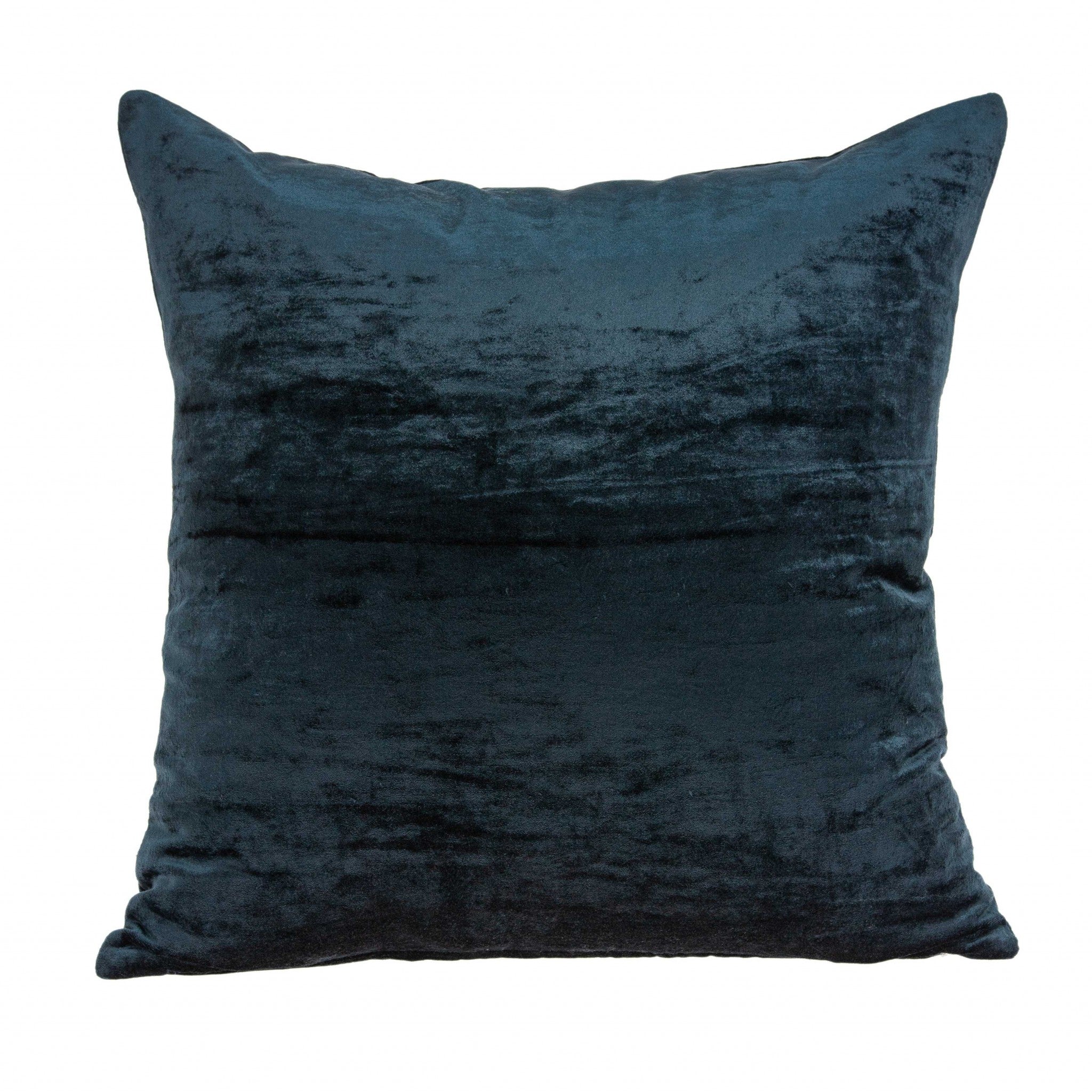 Transitional dark blue solid pillow measuring 20x7x20 inches, featuring a soft cotton and viscose blend cover with a polyfill insert.
