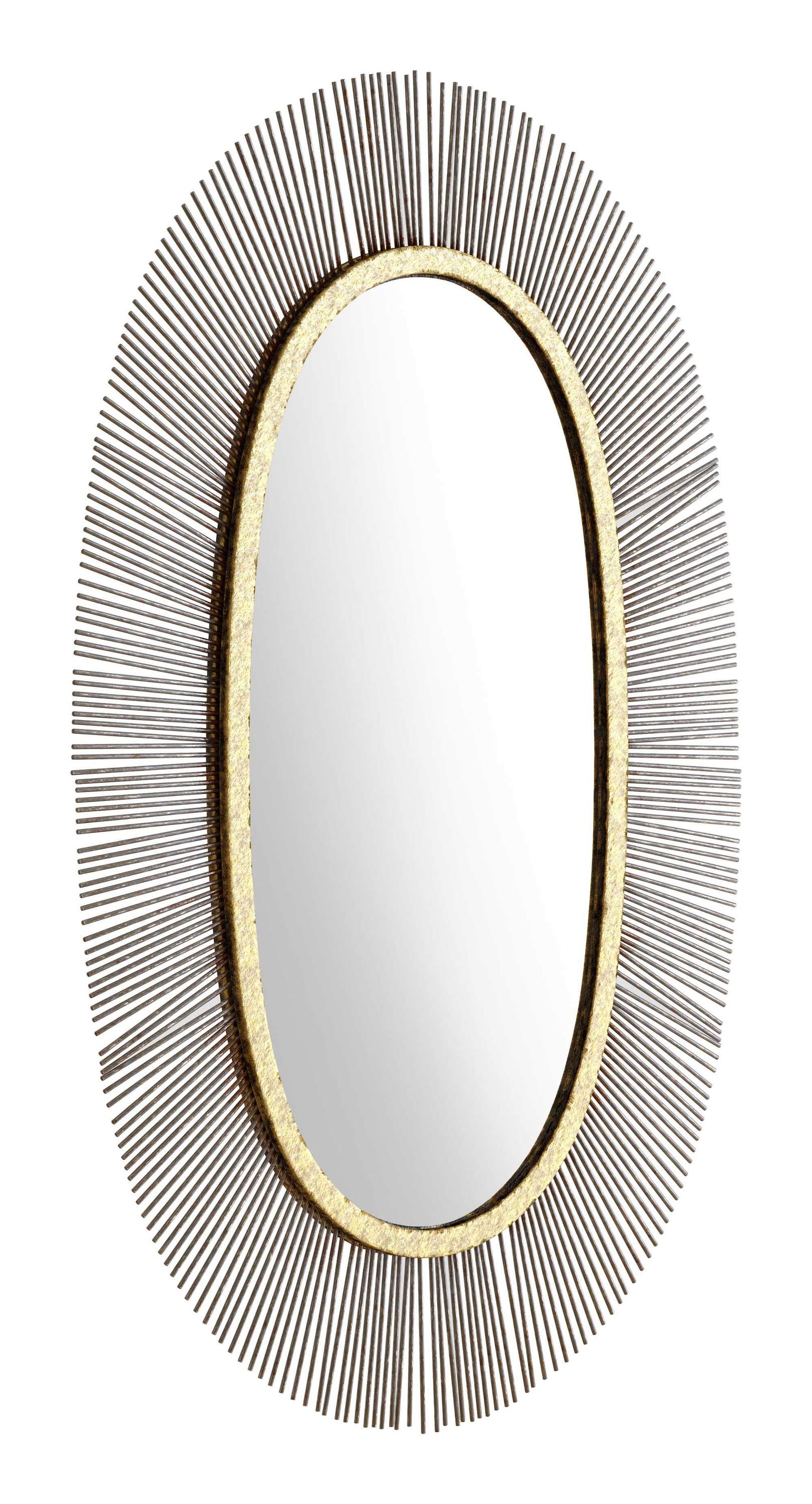 Elegant black and gold oval mirror with iron and MDF frame, perfect for home decor.