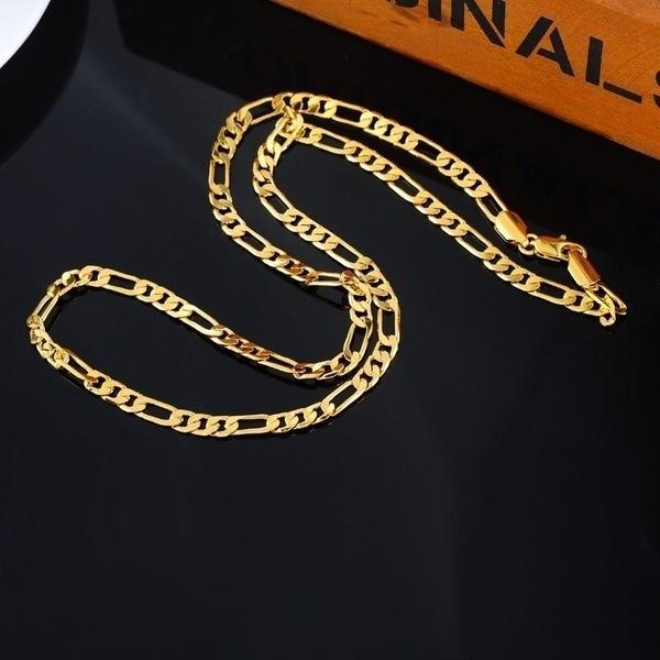 24K Gold Platinum Plated Men's Figaro Chain Necklace, 4.5mm width, 20 inches long, showcasing elegant NK links.