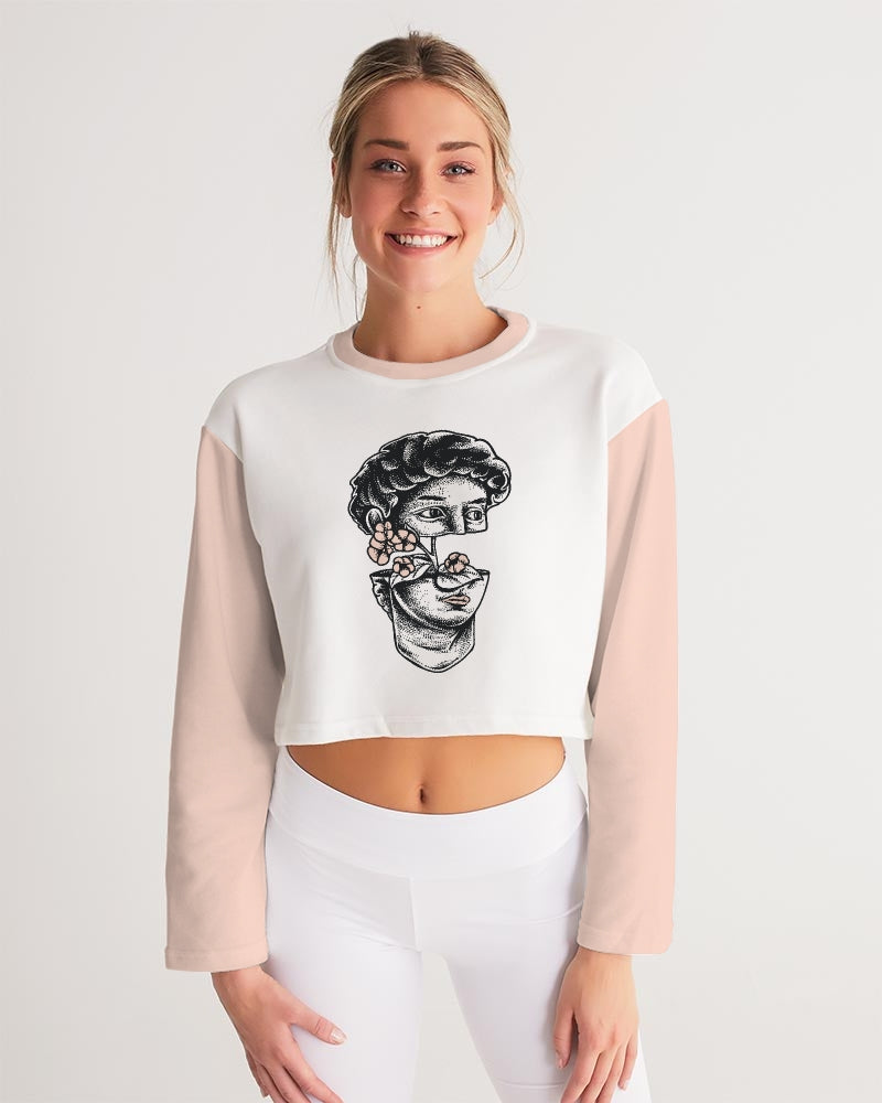 2882Sport Greeky Prepster Women's Cropped Sweatshirt featuring a modern cropped design with dropped shoulders and Greek-inspired print.