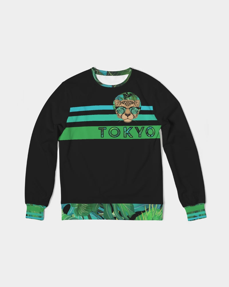 2882Sport™ Men's Tokyo Stripped French Terry Crewneck Pullover in vibrant greens and blues, showcasing modern graphics and a classic crewneck design.