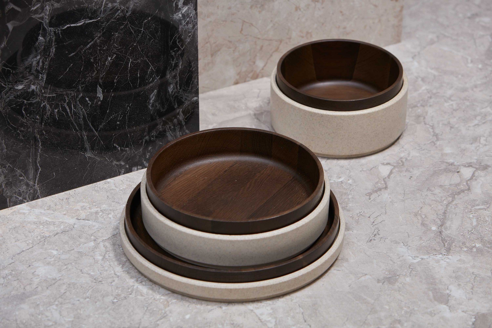 A stylish 3" x 28.1" x 3" smoked PVC wood container, showcasing a sleek design with a waxed finish, perfect for home decor and storage.