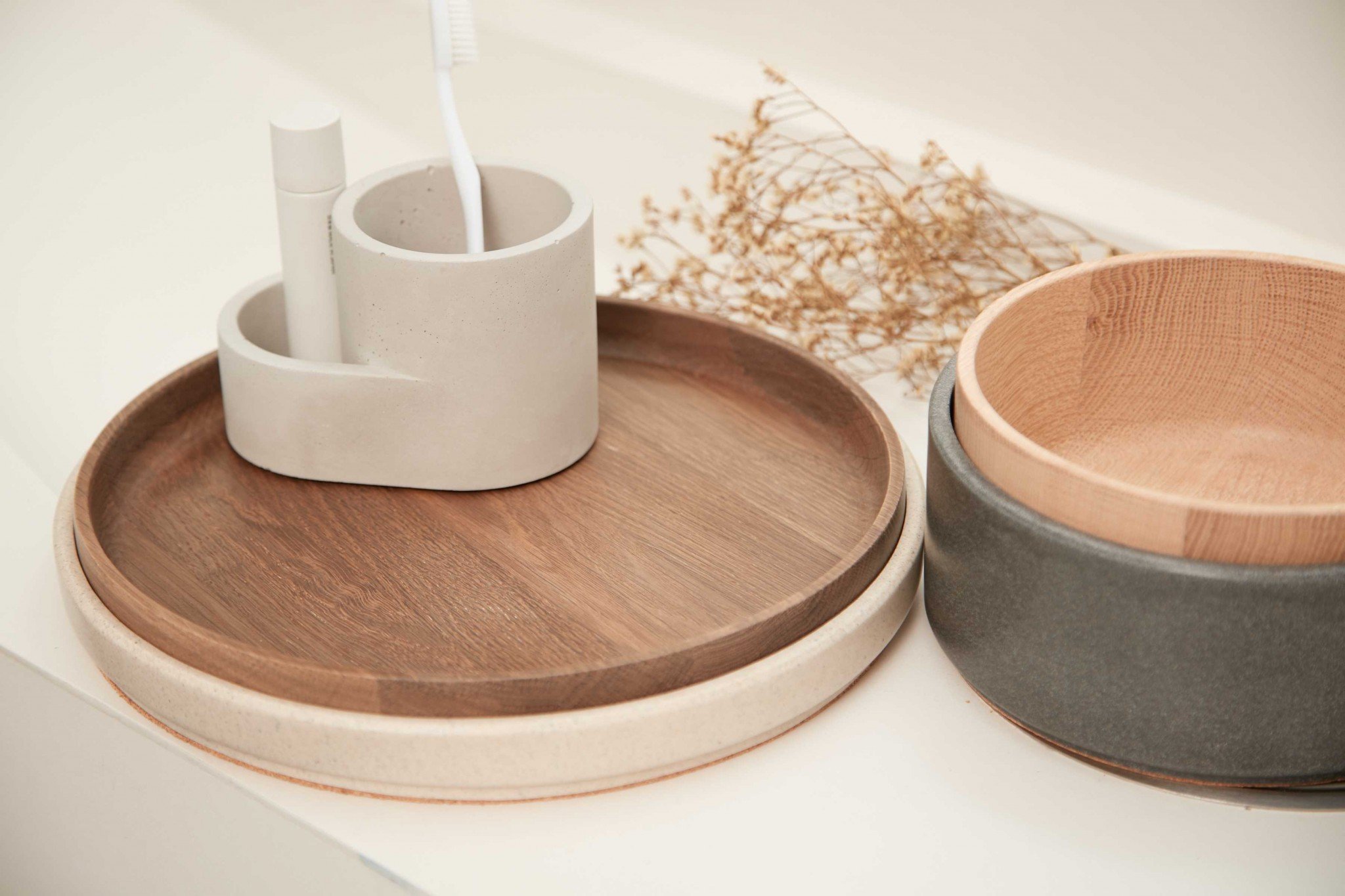 A stylish 3" x 28.1" x 3" smoked PVC wood container, showcasing a sleek design with a waxed finish, perfect for home decor and storage.