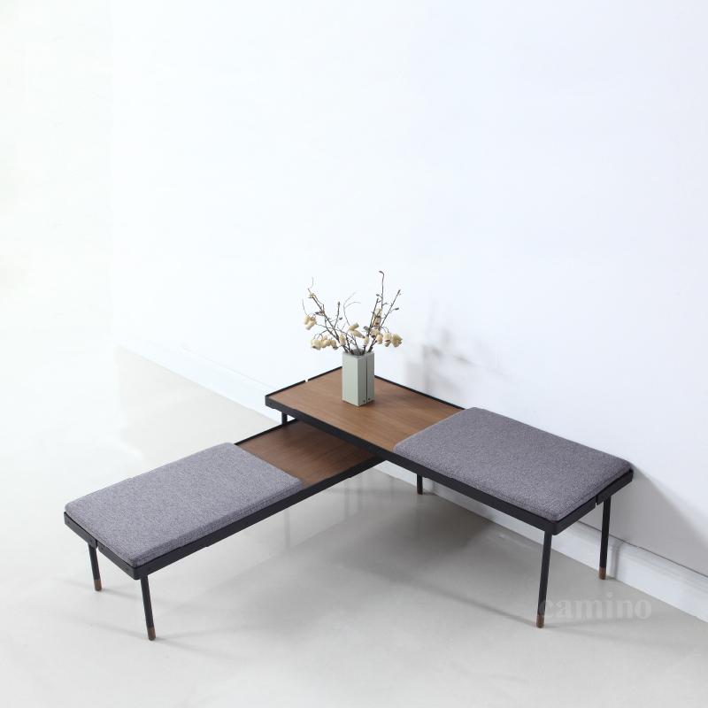 Stylish walnut veneer low bench with scandi design, perfect for enhancing home decor.
