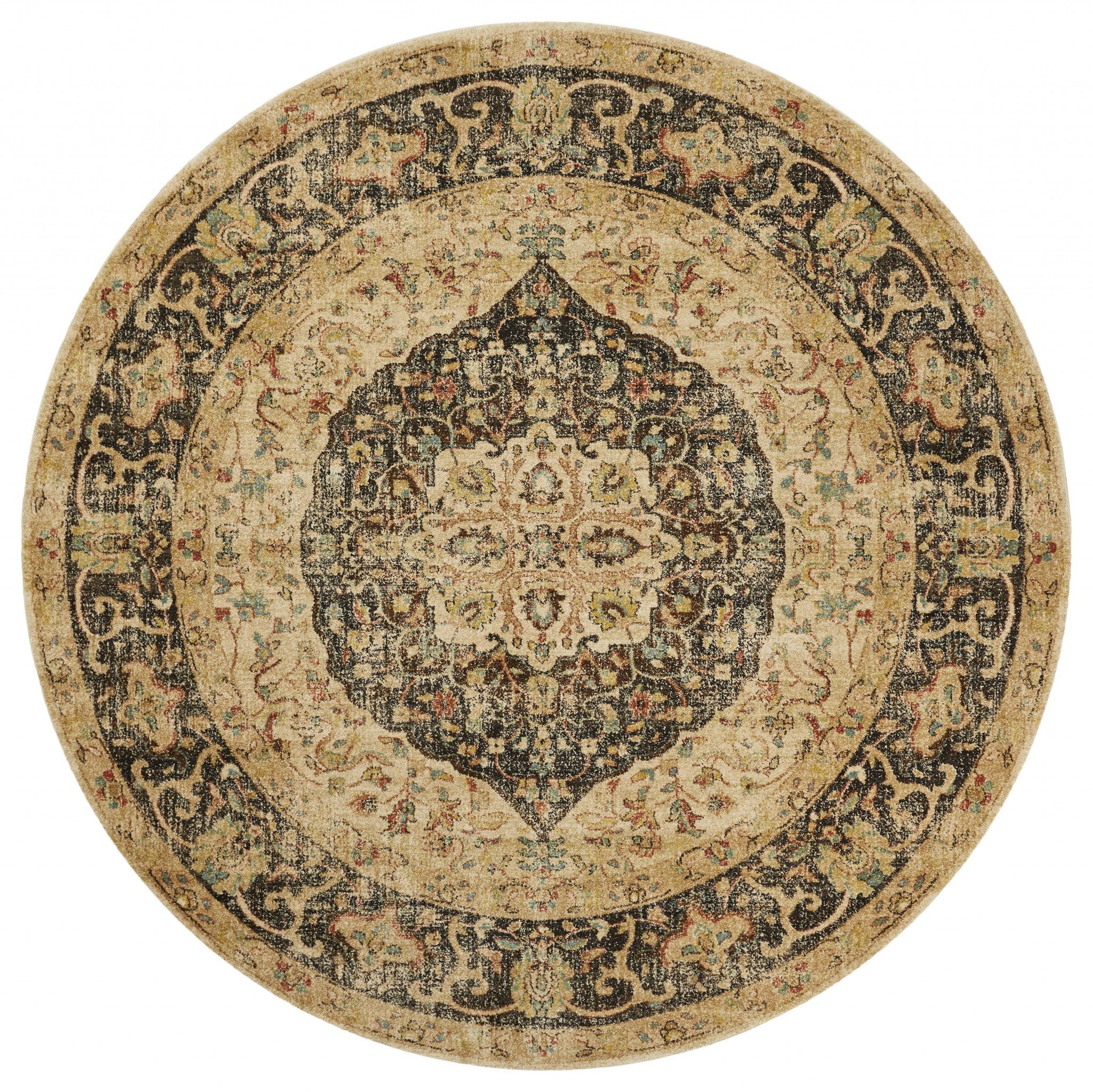 39" X 59" Mocha Polypropylene Rug featuring vintage design and soft frisee yarn, ideal for home decor.