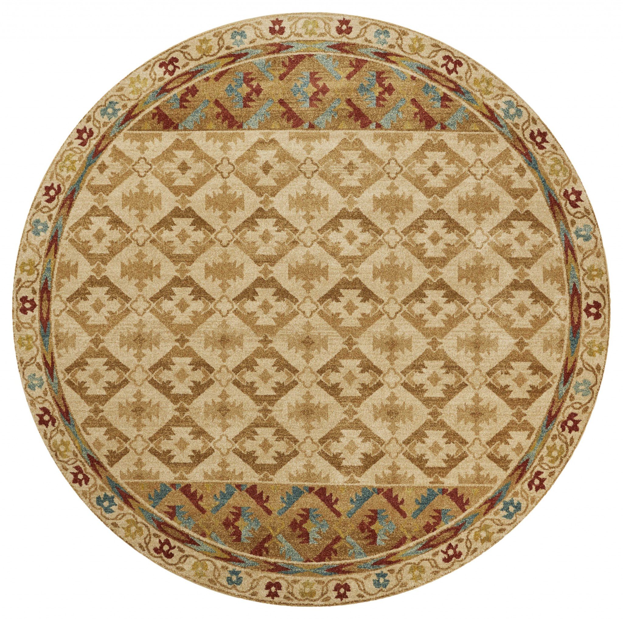 39" x 59" Sand Polypropylene Rug featuring vintage design and soft frisee yarn, perfect for home decor.