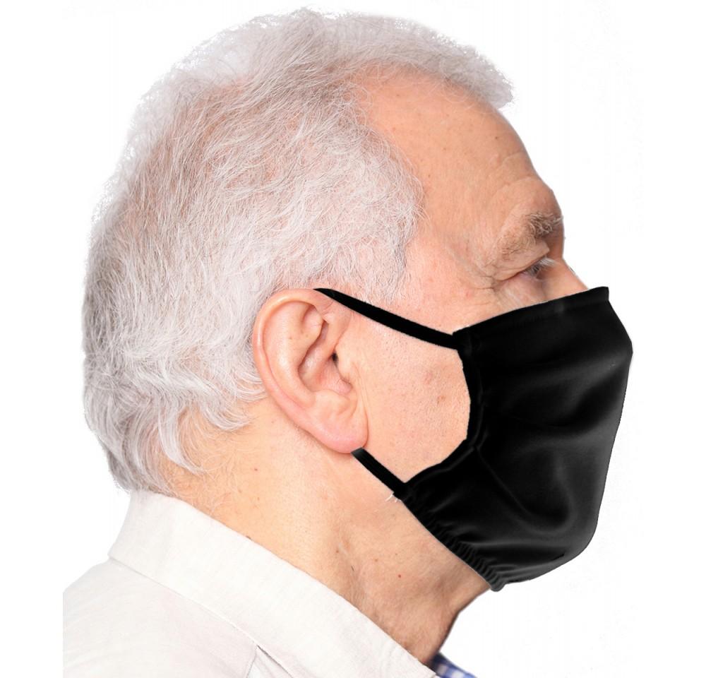 Three black reusable cotton face masks, fully lined, designed for unisex adults, showcasing comfort and style.