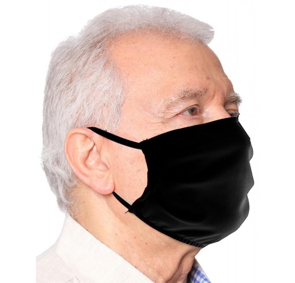 Three black reusable cotton face masks, fully lined, designed for unisex adults, showcasing comfort and style.