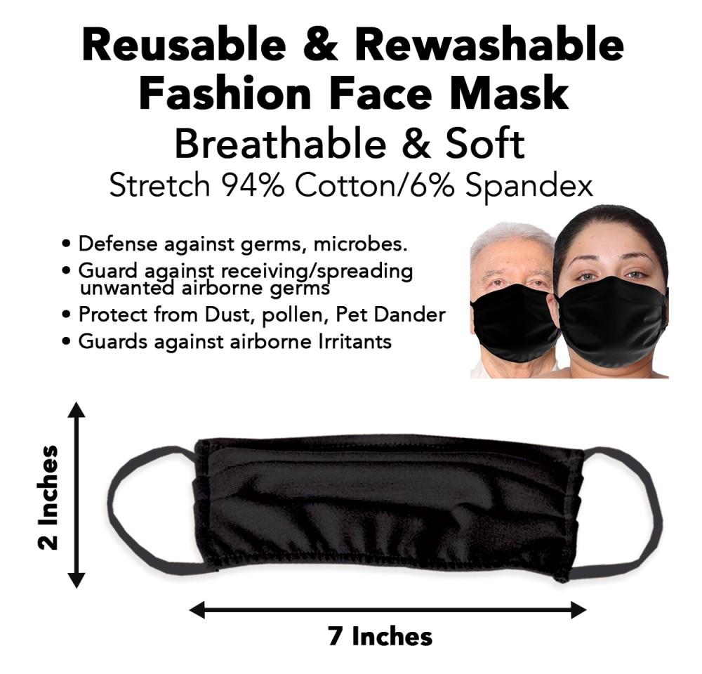 Three black reusable cotton face masks, fully lined, designed for unisex adults, showcasing comfort and style.