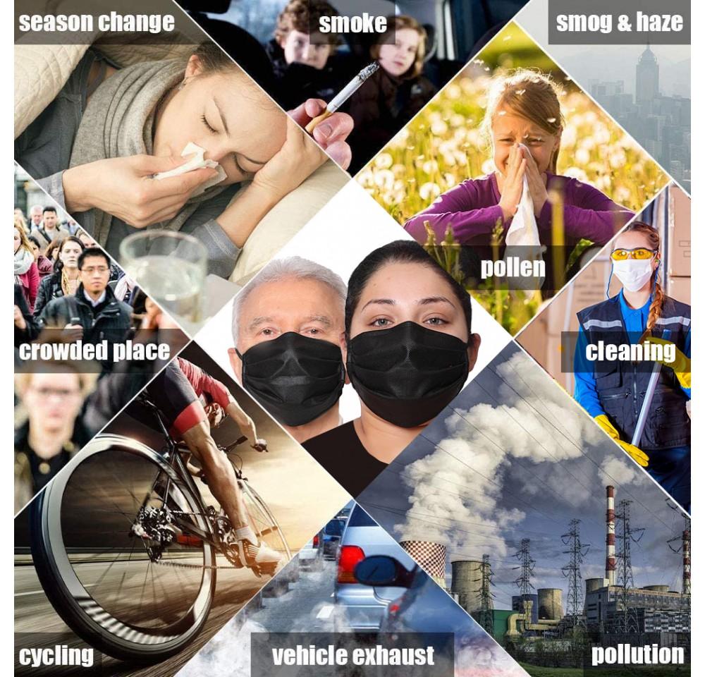 Three black reusable cotton face masks, fully lined, designed for unisex adults, showcasing comfort and style.