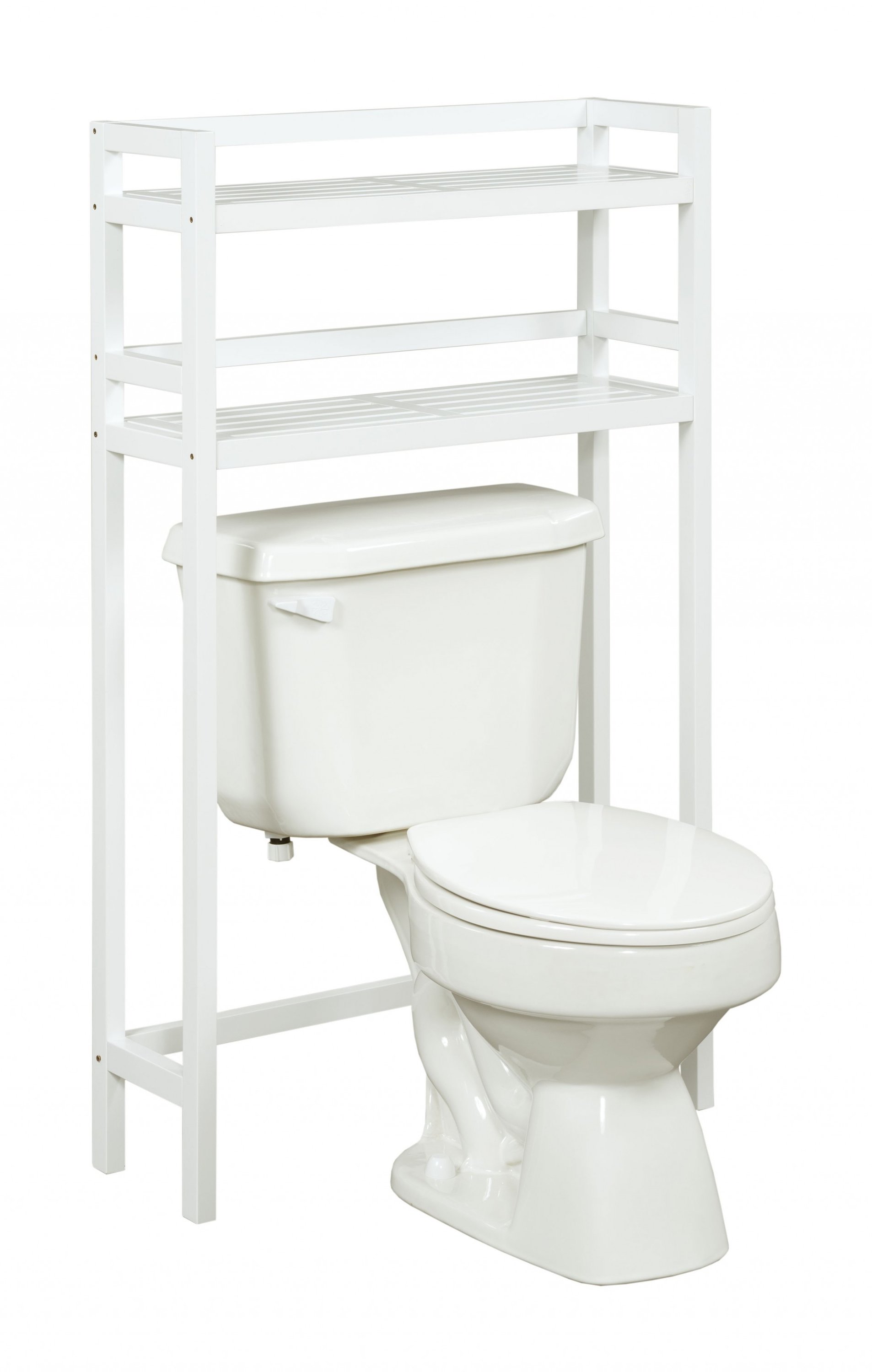 48-inch White Finish 2 Tier Solid Wood Over Toilet Organizer showcasing its modern design and sturdy construction.