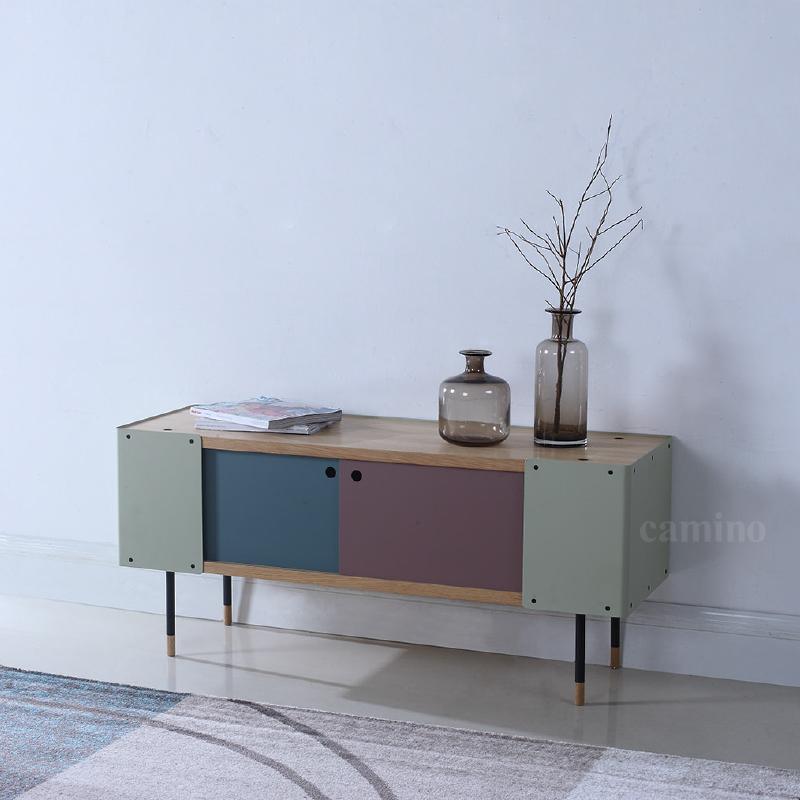 A stylish 53.3" x 53.3" x 40" Multi Veneer Chest featuring a scandi design with a multi-colored finish, perfect for home storage.