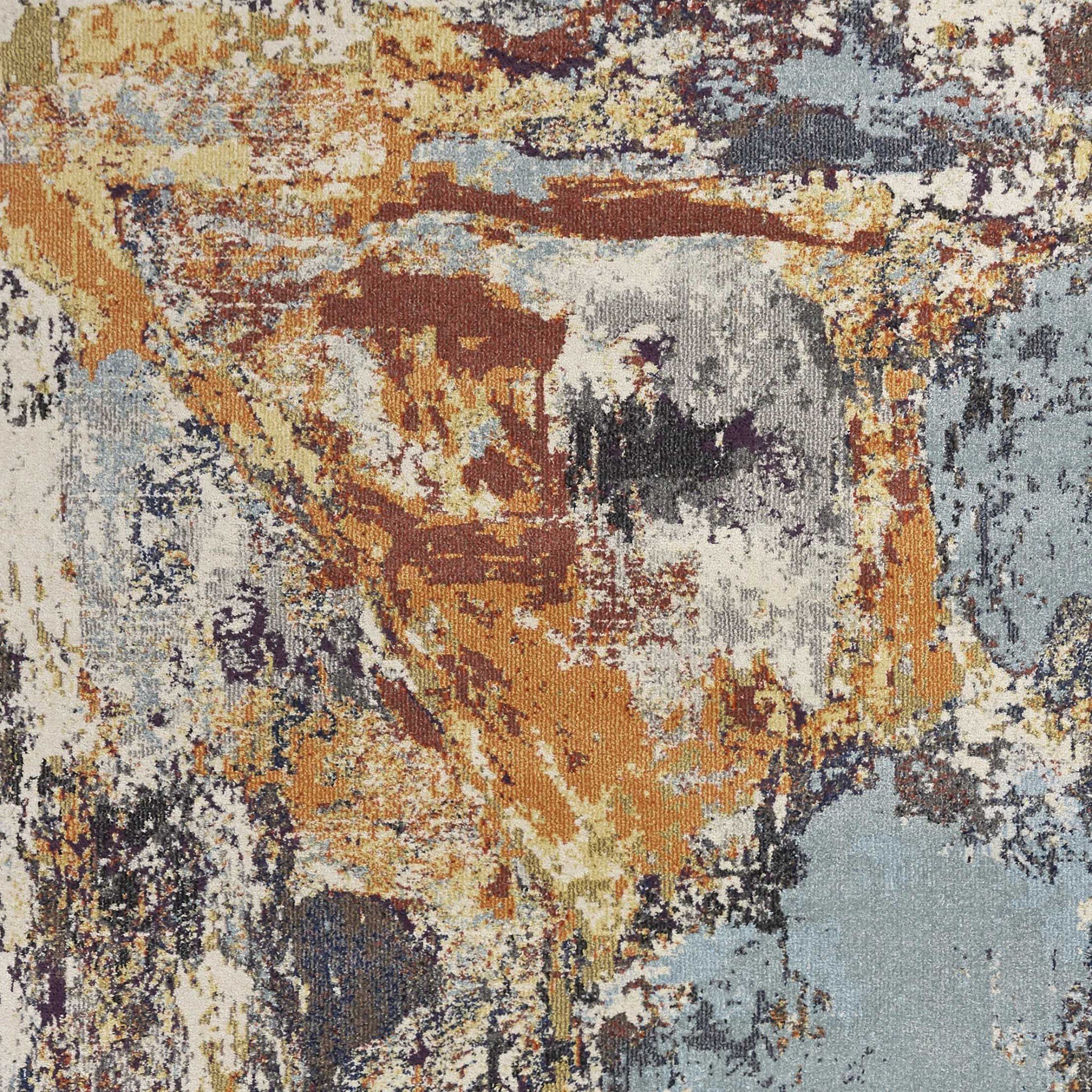 A vibrant 63" X 91" Multi Polypropylene Rug featuring a bold mid-century design, showcasing intricate patterns and colors, perfect for enhancing any room.