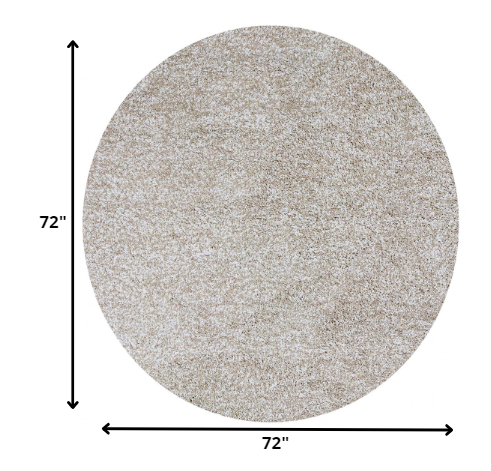 6-inch round ivory heather shag rug with a soft texture, perfect for indoor use, enhancing home decor.