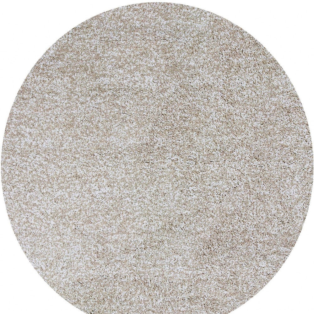 6-inch round ivory heather shag rug with a soft texture, perfect for indoor use, enhancing home decor.