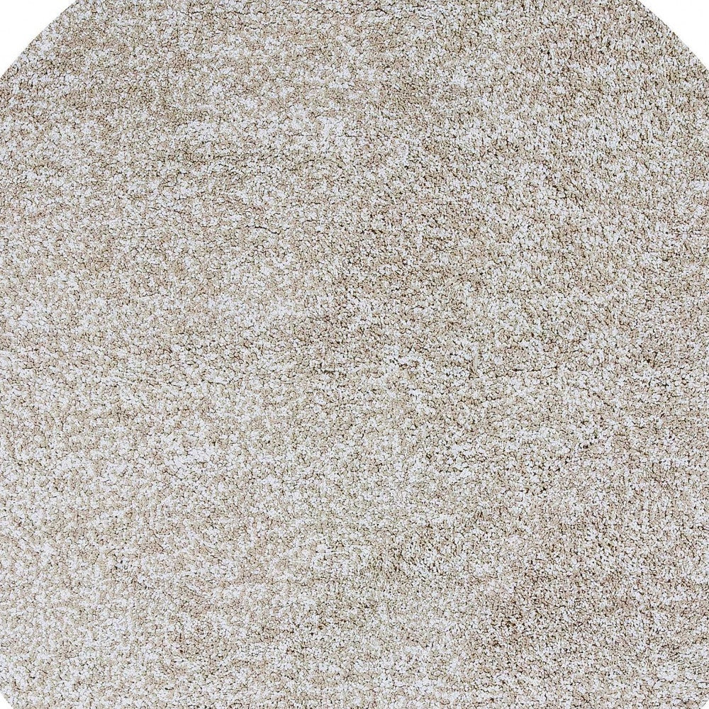 6-inch round ivory heather shag rug with a soft texture, perfect for indoor use, enhancing home decor.