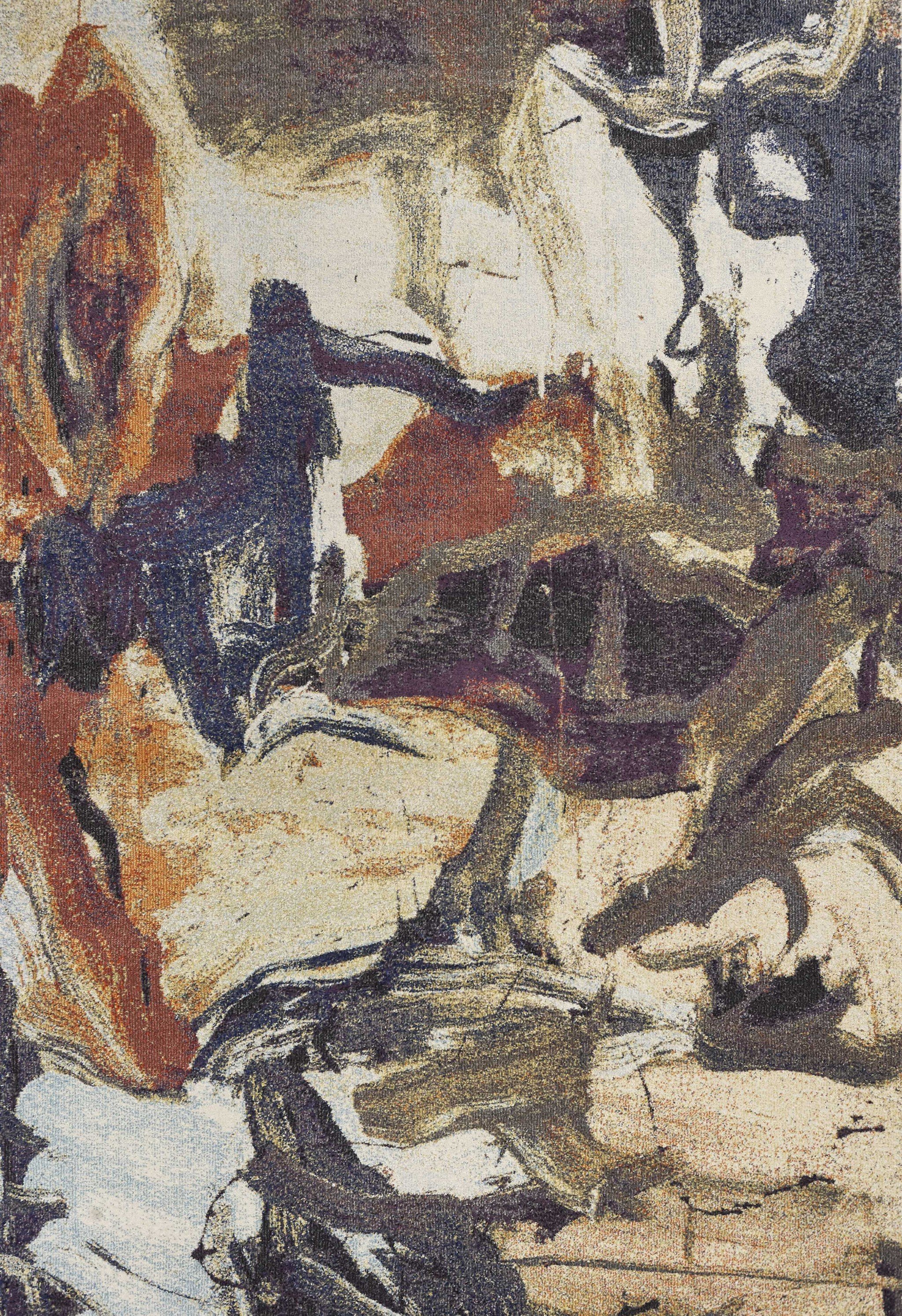 7' x 10' Polypropylene Multi Area Rug featuring a multi brushstroke pattern in rust, gray, ivory, and brown colors, perfect for modern home decor.