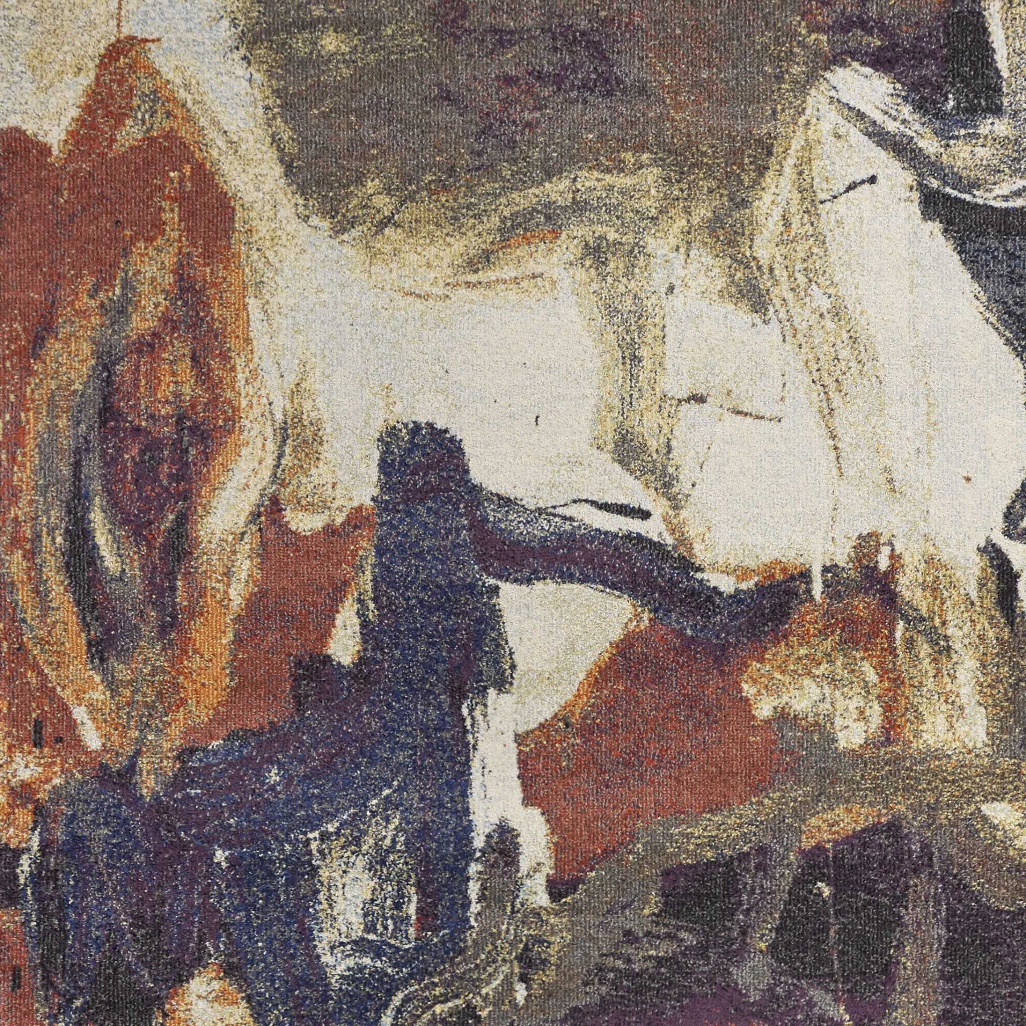 7' x 10' Polypropylene Multi Area Rug featuring a multi brushstroke pattern in rust, gray, ivory, and brown colors, perfect for modern home decor.