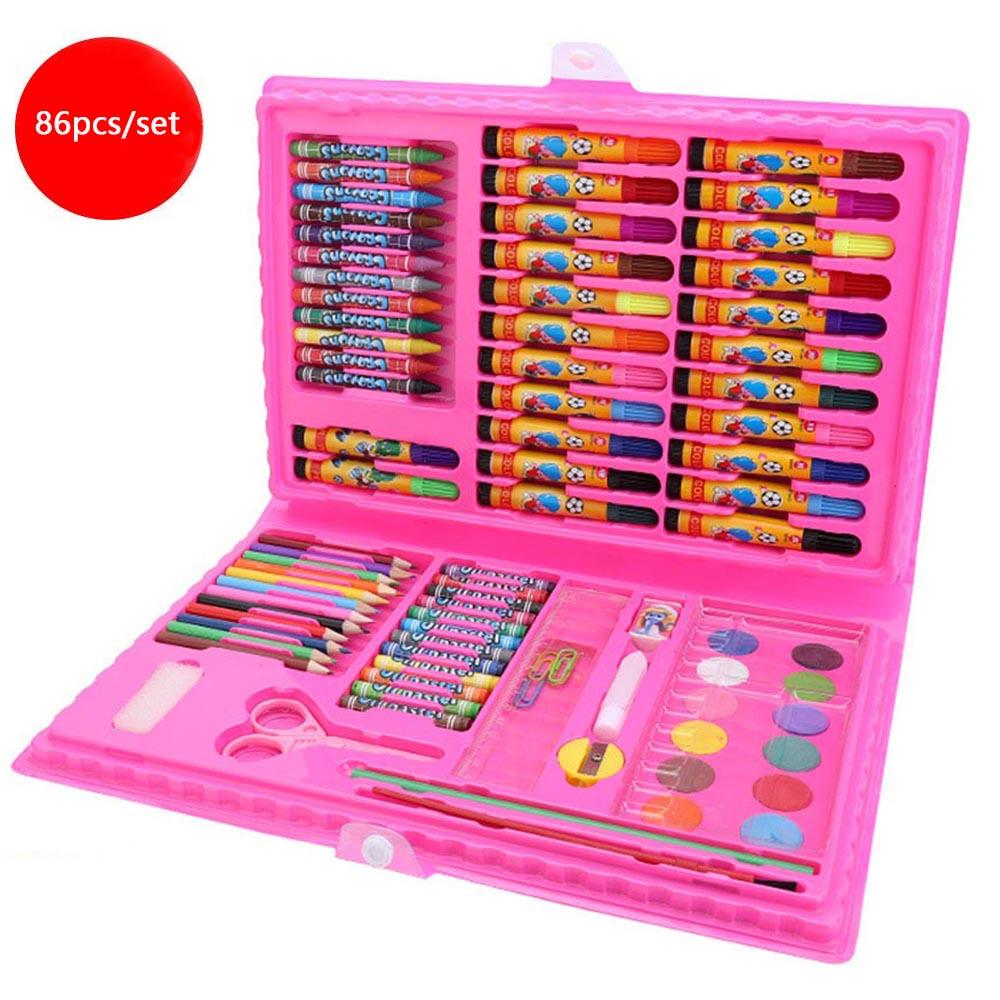 Colorful 86Pcs Kids Educational Painting Tool Set displayed in an exquisite gift box, featuring various art supplies for young artists.
