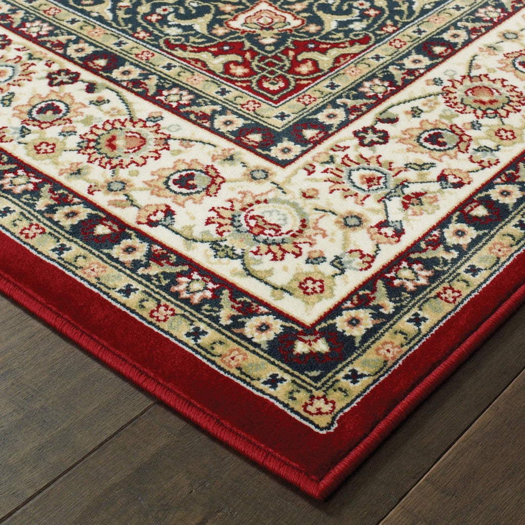 8-inch Red Ivory Machine Woven Oriental Indoor Runner Rug featuring intricate Persian-inspired patterns and vibrant colors.