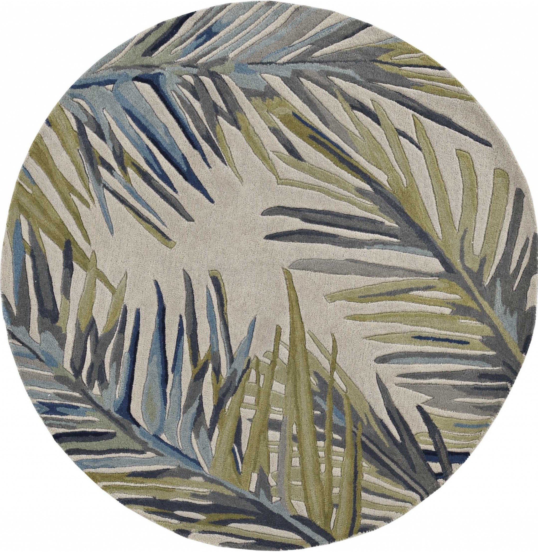 8x10 ivory hand tufted tropical palms indoor area rug showcasing intricate palm designs and soft texture.