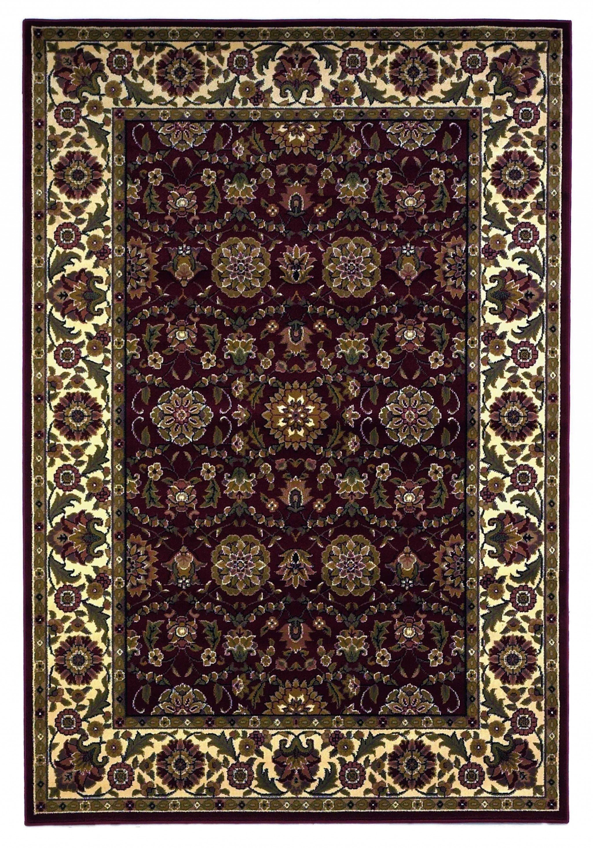 A beautiful 9' x 13' polypropylene area rug featuring a floral agra design in vibrant red and ivory colors, perfect for enhancing home decor.