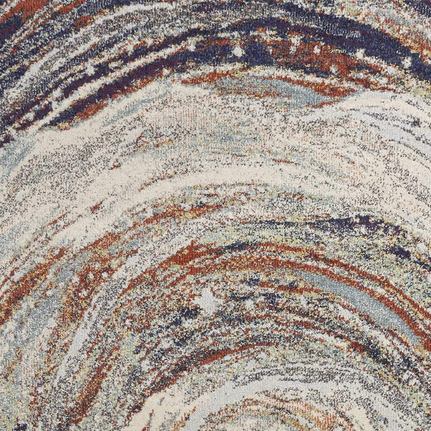 A large 94" X 130" ivory polypropylene rug with a mid-century design, showcasing intricate patterns and a soft texture, perfect for enhancing home decor.