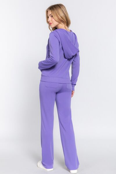 ACTIVE BASIC French Terry Zip Up Hoodie and Drawstring Pants Set in a cozy and stylish design, showcasing the zip-up hoodie and drawstring pants.