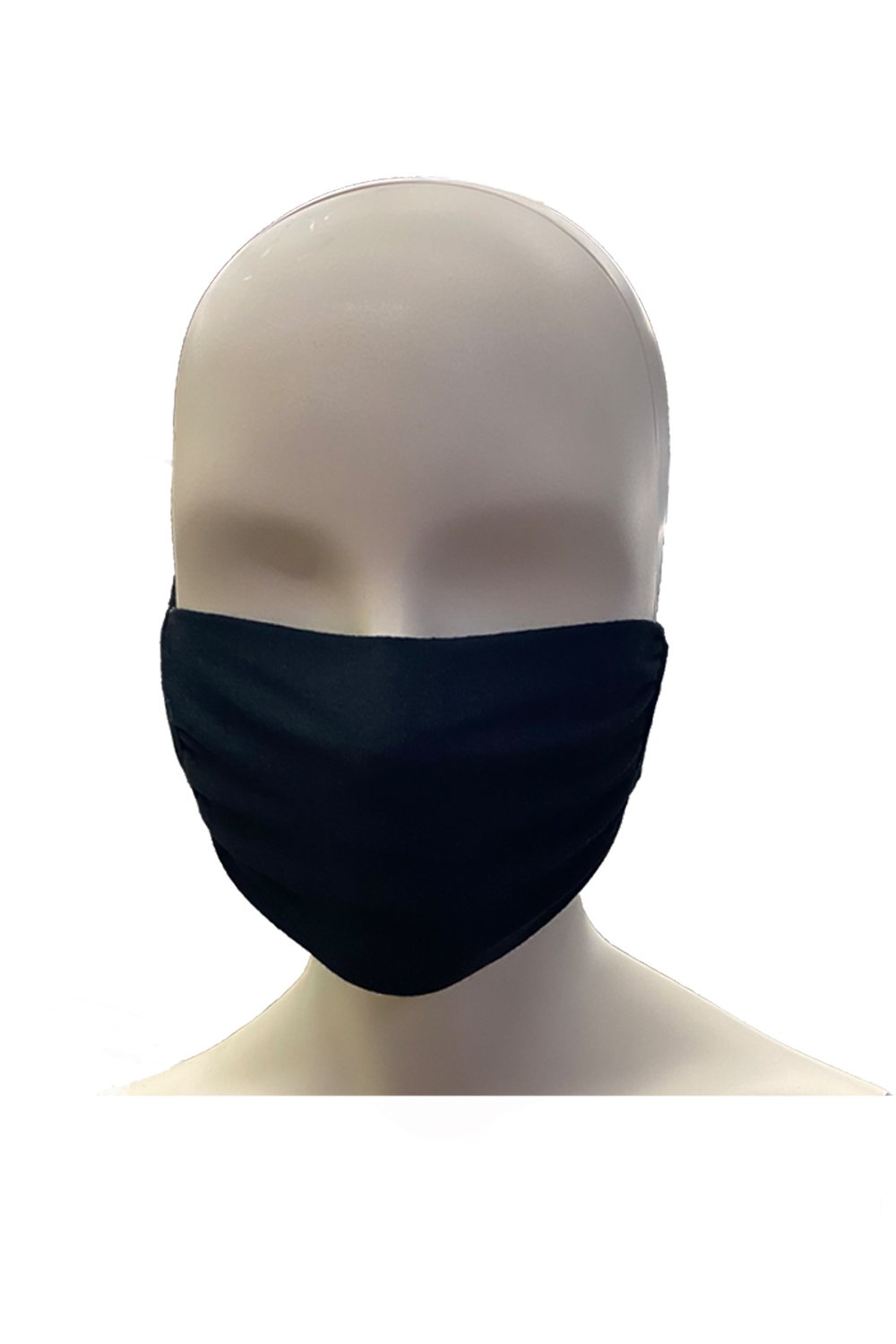 Black adjustable rayon spandex face mask with tie straps, fully covering mouth and nose, featuring an inner pocket for filters.