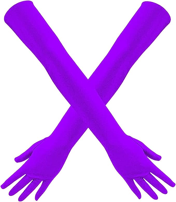 Aire Violeta Gloves OS in purple satin, showcasing elegant design and luxurious pull-on closure.