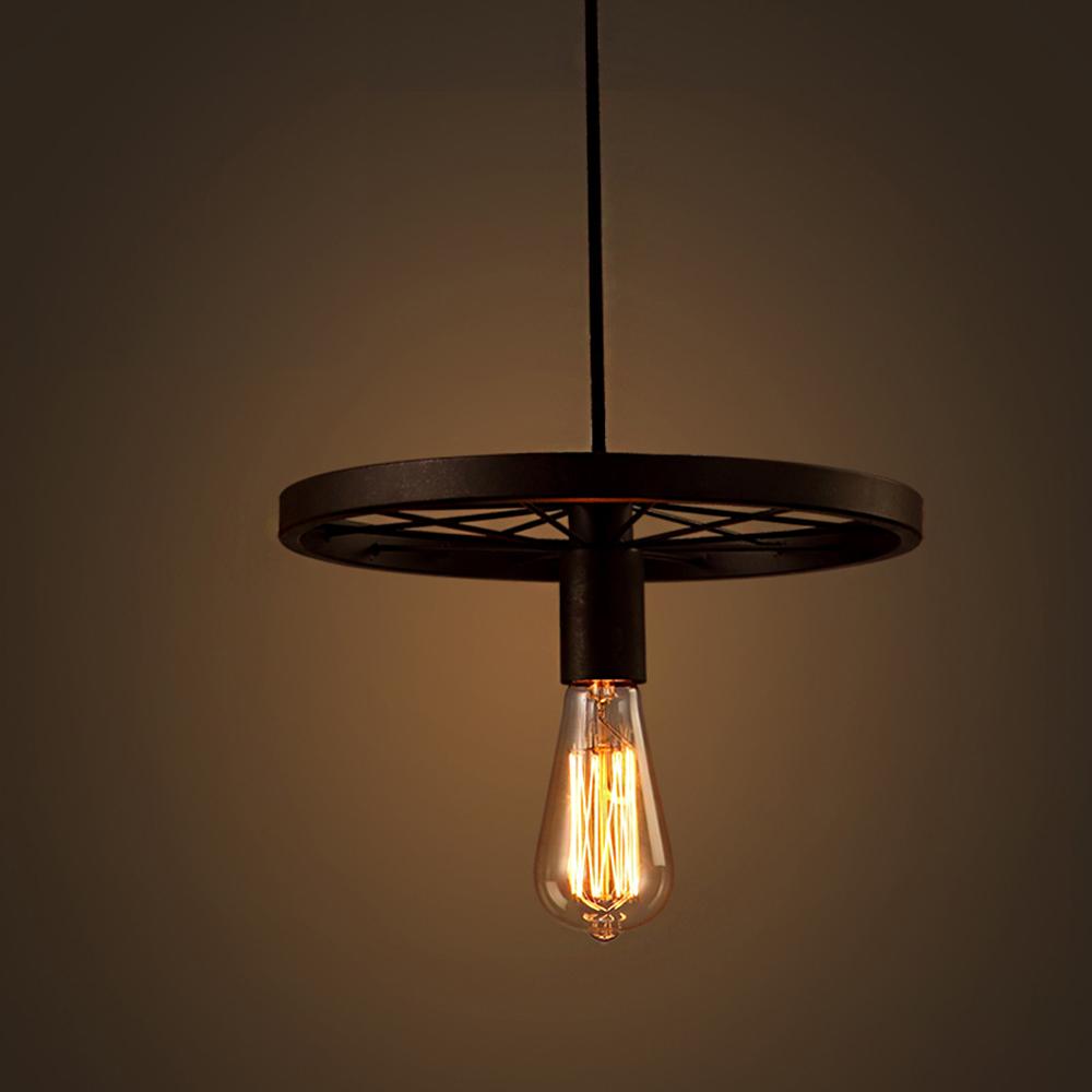 Akiko 1-light Antique Bronze Edison Chandelier showcasing a vintage design with a round metal shade and black wires, perfect for indoor lighting.