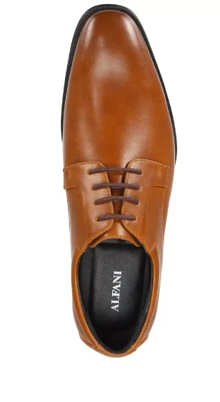 Alfani Men's Andrew Plain Toe Derbys showcasing sleek lace-up design and padded collar, perfect for work or formal occasions.