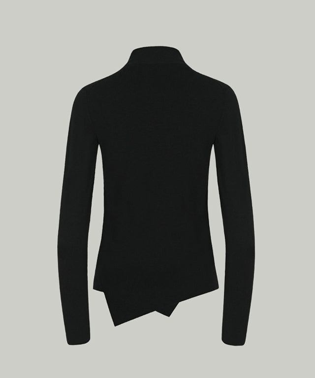 Anell Golf Classic Slim Knit Top in Black featuring a turtleneck and diagonal design details.
