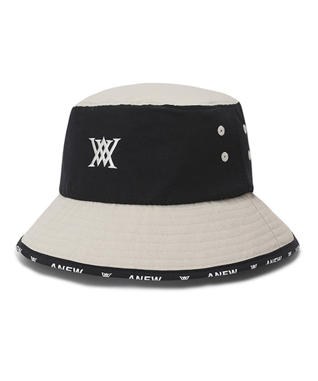 ANEW Golf Color Block Bucket Hat featuring a stylish color block design and ventilated islet for comfort on hot days.
